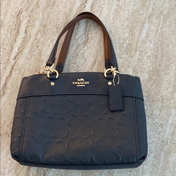Coach Brooke Carryall in Signature Embossed Navy Blue Leather - Picture 2 of 13